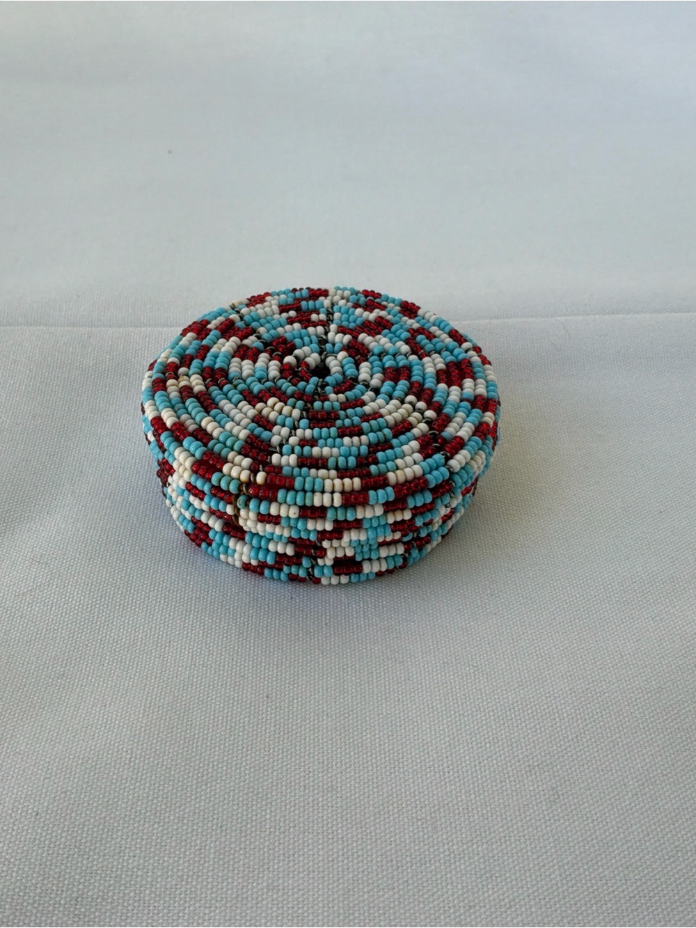 Vintage Native American Hand Beaded Round Trinket Nesting Ring Storage